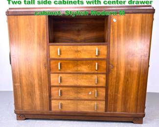 Lot 1538 Vintage French Wardrobe Dresser. Two tall side cabinets with center drawer cabinet. Stylish Modern M