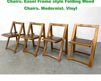 Lot 1178 4pc Pair Aldo Jacober style Folding Chairs. Easel Frame style Folding Wood Chairs. Modernist. Vinyl 