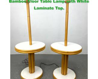 Lot 1232 Mid Century Modern Rattan Bamboo Floor Table Lamp with White Laminate Top. 