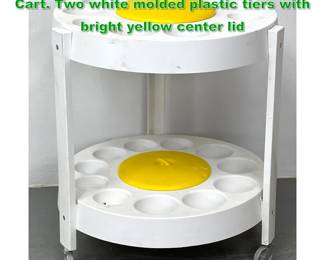 Lot 1436 Sunny Side Up Egg Rolling Serving Cart. Two white molded plastic tiers with bright yellow center lid