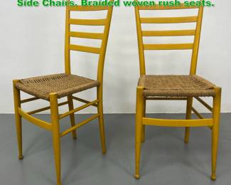 Lot 1241 Pr Italian Style Wood Ladder Back Side Chairs. Braided woven rush seats. 