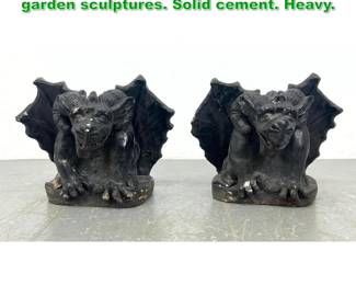 Lot 1525 Pair Cement winged Gargoyle garden sculptures. Solid cement. Heavy. 