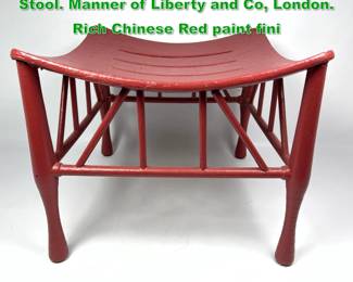 Lot 1243 Egyptian Revival Painted Thebes Stool. Manner of Liberty and Co, London. Rich Chinese Red paint fini