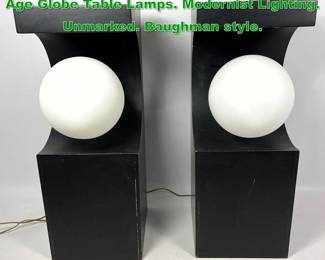 Lot 1145 Pr Modeline Black Lacquer Space Age Globe Table Lamps. Modernist Lighting. Unmarked. Baughman style.