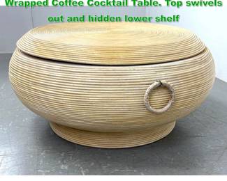 Lot 1220 Gabrielle Crespi Style Rattan Wrapped Coffee Cocktail Table. Top swivels out and hidden lower shelf 
