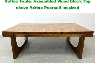 Lot 1524 Artisan Wood Butcher Block Top Coffee Table. Assembled Wood Block Top above Adrian Pearsall inspired