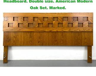 Lot 1173 LANE Sculpted Block Front Headboard. Double size. American Modern Oak Set. Marked.
