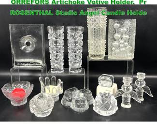 Lot 1327 Mixed Modernist glass lot. ORREFORS Artichoke Votive Holder. Pr ROSENTHAL Studio Angel Candle Holde
