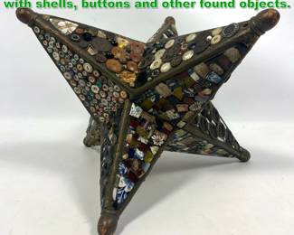 Lot 1341 3D Wood Star Sculpture covered with shells, buttons and other found objects. 