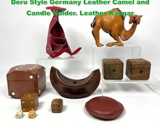 Lot 1590 Mixed Media Modernist Design Lot. Deru Style Germany Leather Camel and Candle Holder. Leather Kangar