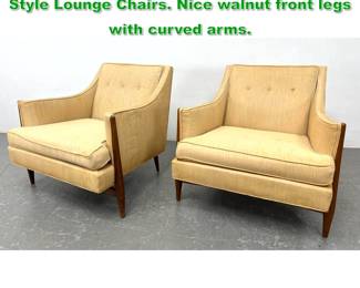 Lot 1185 Pair Very Stylish Robsjohn Gibbings Style Lounge Chairs. Nice walnut front legs with curved arms. 
