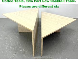 Lot 1435 2pc Travertine Marble Triangular Coffee Table. Two Part Low Cocktail Table. Pieces are different siz