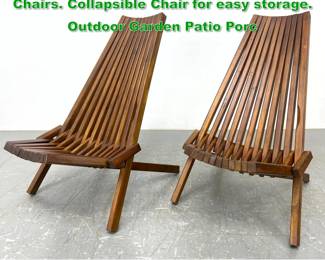Lot 1549 2pc MELINO Teak Folding Lounge Chairs. Collapsible Chair for easy storage. Outdoor Garden Patio Porc