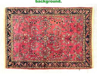 Lot 1338 3.8 x 4.6 Sarouk Carpet Rug. Red background. 