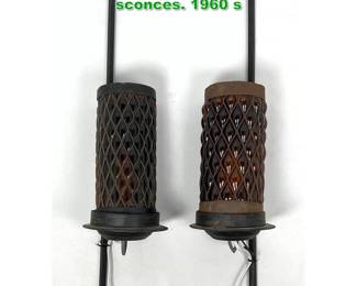 Lot 1482 Mexican caged glass iron wall sconces. 1960 s