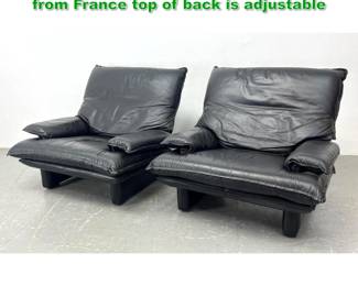 Lot 1388 Pair of black leather lounge chairs from France top of back is adjustable 