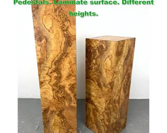 Lot 1160 2pc Faux Burl Wood Tall Display Pedestals. Laminate surface. Different heights. 
