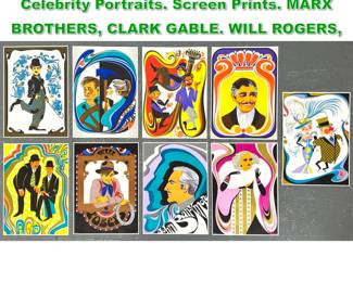 Lot 1110 9pc ROYAL SCREEN CRAFT Celebrity Portraits. Screen Prints. MARX BROTHERS, CLARK GABLE. WILL ROGERS, 