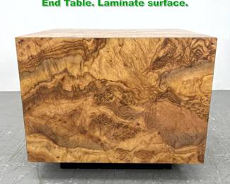 Lot 1163 Faux Burl Wood Cube Form Side End Table. Laminate surface. 