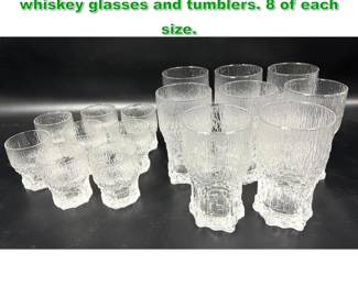 Lot 1337 16pc Itala Finland Aslak Pattern whiskey glasses and tumblers. 8 of each size.