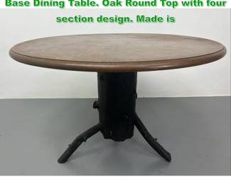 Lot 1371 Brutalist Welded Metal Tree Trunk Base Dining Table. Oak Round Top with four section design. Made is