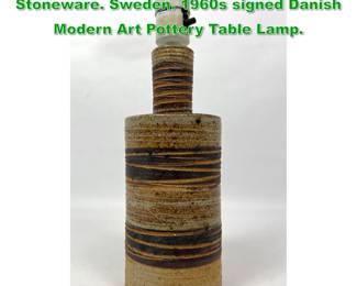 Lot 1466 Tue Poulsen Pottery Table Lamp Stoneware. Sweden. 1960s signed Danish Modern Art Pottery Table Lamp.