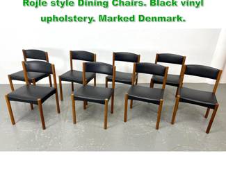 Lot 1553 8pc Danish Modern Teak Frem Rojle style Dining Chairs. Black vinyl upholstery. Marked Denmark. 