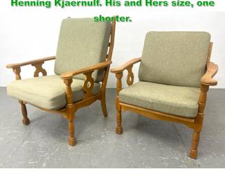 Lot 1501 2pc Danish Oak Chairs Style of Henning Kjaernulf. His and Hers size, one shorter.