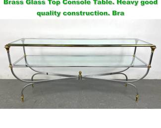Lot 1354 Quality Regency style Chrome and Brass Glass Top Console Table. Heavy good quality construction. Bra