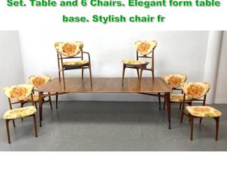 Lot 1100 7pc Gio Ponti Style Walnut Dining Set. Table and 6 Chairs. Elegant form table base. Stylish chair fr