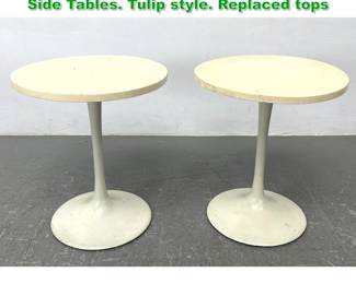 Lot 1135 Pr Mid Century Modern Pedestal Side Tables. Tulip style. Replaced tops