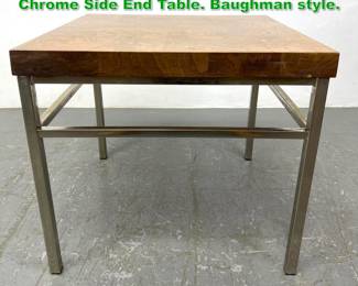 Lot 1626 Mid Century Modern Burl and Chrome Side End Table. Baughman style. 