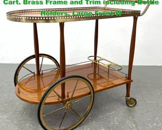 Lot 1396 Italian style Rolling Serving Bar Cart. Brass Frame and Trim including Bottle Holders. Large Front W