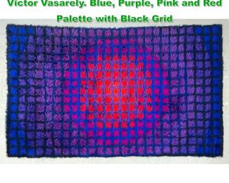 Lot 1261 4 6 x 7 5 Op Art carpet. After Victor Vasarely. Blue, Purple, Pink and Red Palette with Black Grid