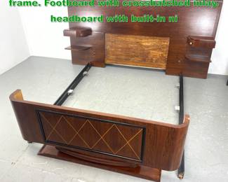 Lot 1325 Rosewood Art Deco Full Size bed frame. Footboard with crosshatched inlay. headboard with builtin ni
