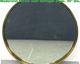 Lot 1374 Heavy Gold Metal Framed Round Modernist Mirror. Karl Springer Style. 30 dia. 