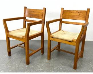 Lot 1464 Pair Danish pine arm chairs