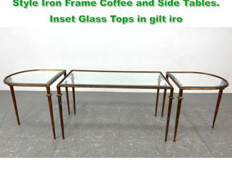Lot 1412 3pc Mid Century Modern Italian Style Iron Frame Coffee and Side Tables. Inset Glass Tops in gilt iro