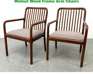 Lot 1413 Pr Mid Century Style BERNHARDT Walnut Wood Frame Arm Chairs