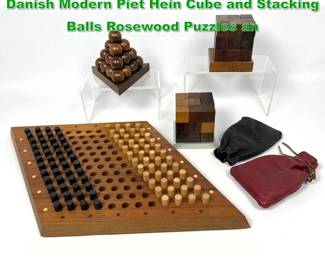 Lot 1592 Mid Century Modern Game puzzles. Danish Modern Piet Hein Cube and Stacking Balls Rosewood Puzzles an