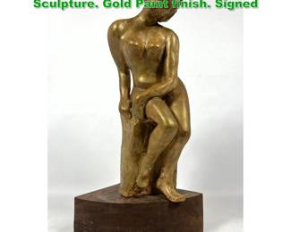 Lot 1153 Signed E.F. 75 Figural Nude Female Sculpture. Gold Paint finish. Signed