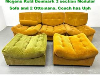 Lot 1386 3pc Rare Arne HovmandOlsen Mogens Kold Denmark 3 section Modular Sofa and 2 Ottomans. Couch has Uph