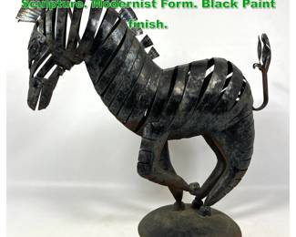 Lot 1365 Stylish Large Metal Figural Zebra Sculpture. Modernist Form. Black Paint finish. 