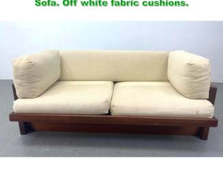 Lot 1389 Danish Modern Teak Love Seat Sofa. Off white fabric cushions. 