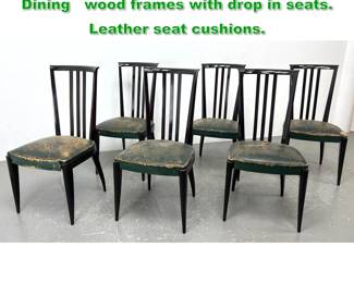 Lot 1544 Set 6 Tall Back Art Moderne Side Dining wood frames with drop in seats. Leather seat cushions. 
