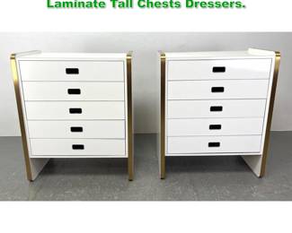 Lot 1254 Pair Mid Century Modern White Laminate Tall Chests Dressers.