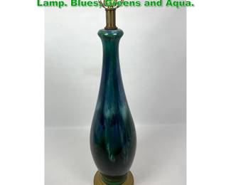 Lot 1296 High Glazed Teardrop form Pottery Lamp. Blues, Greens and Aqua. 