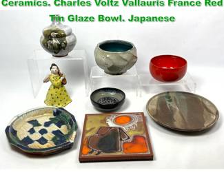 Lot 1588 8pc Studio Art Pottery Glazed Ceramics. Charles Voltz Vallauris France Red Tin Glaze Bowl. Japanese 