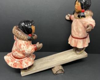 C Alan Johnson 'Betsy & Jo' Alaskan Ceramic Figurines - SIGNED