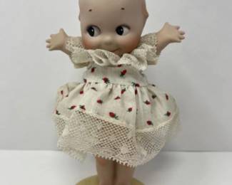 Vintage Porcelain Kewpie Doll in Strawberry Dress